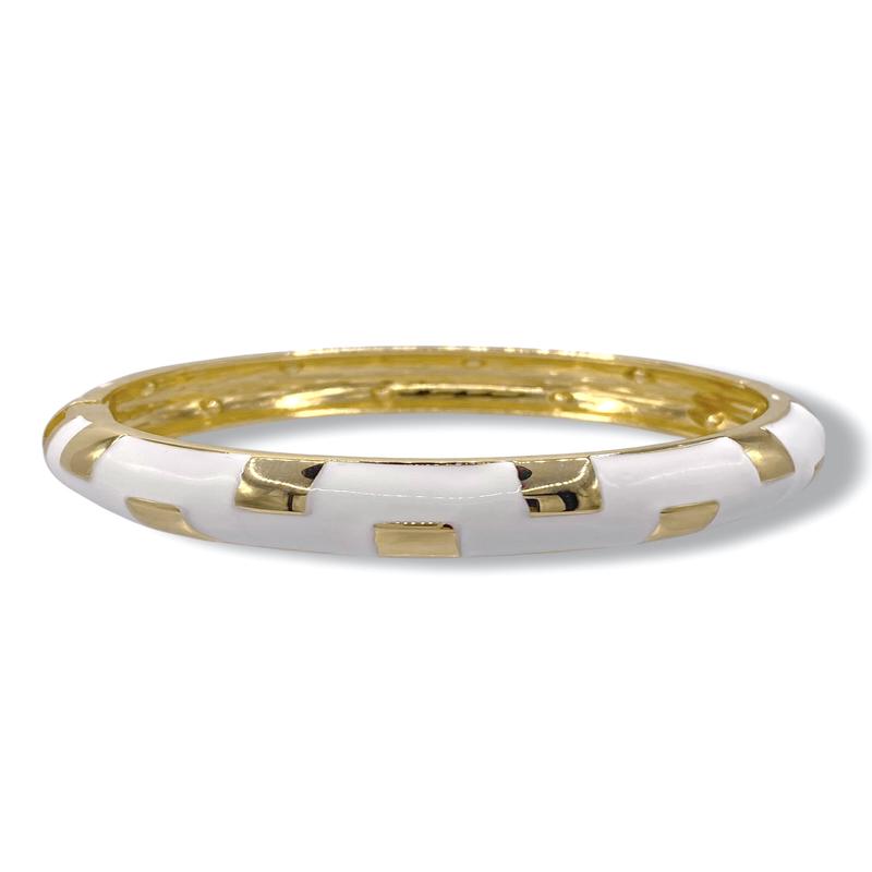 Checkmate White Enamel Hinged Bangle Bracelet