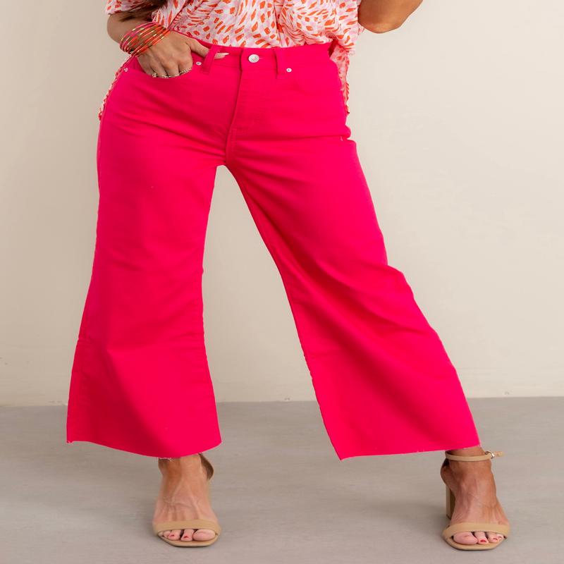 Emory High Rise Cropped Flare Fuchsia Pant