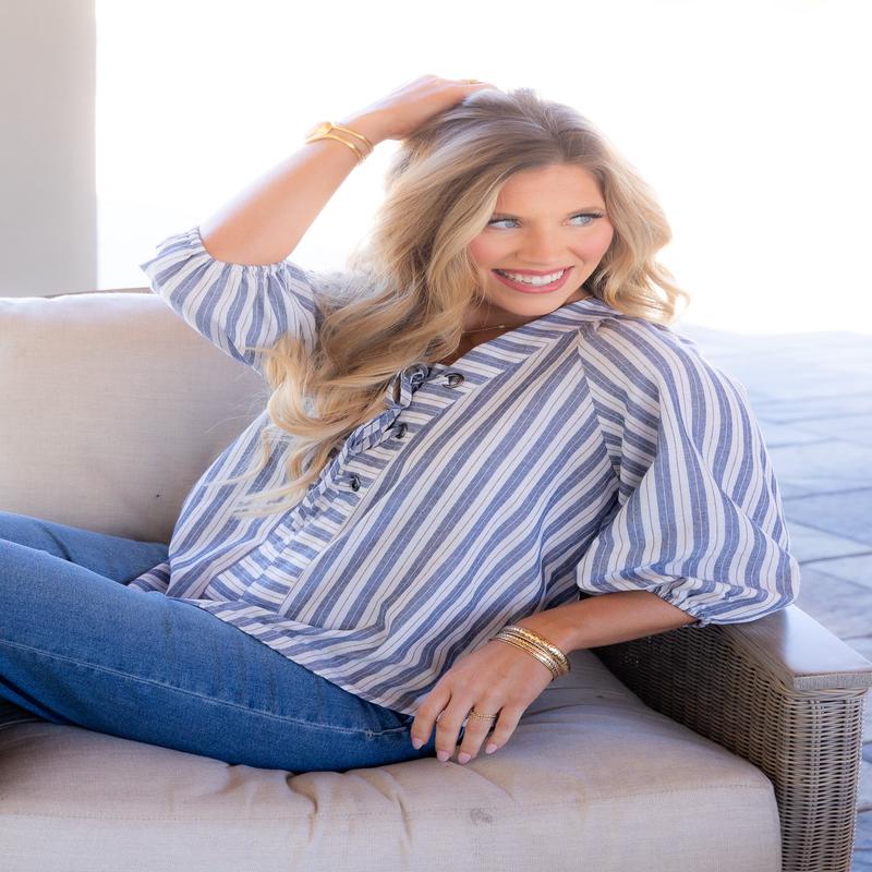 Evette Long Sleeve Striped Denim Top - FINAL SALE