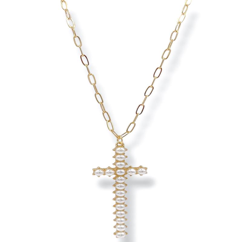 Leah Pearl Cross Necklace