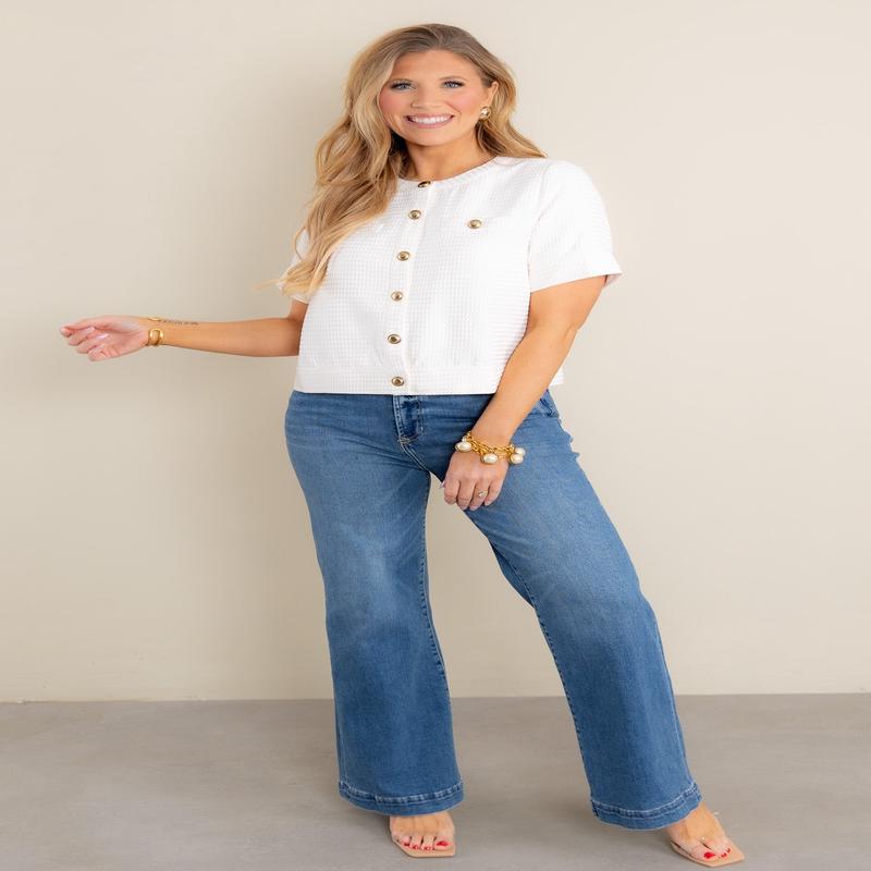 Melanie Cream Short Sleeve Top - FINAL SALE