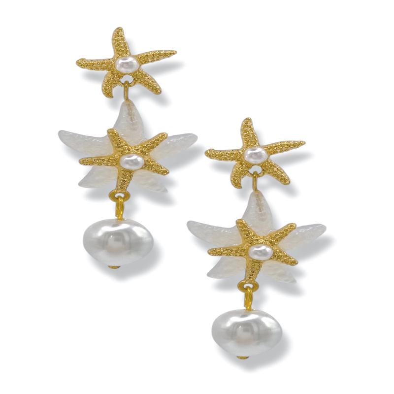 Out In The Sea Starfish & Pearl Drop Earrings *Final Sale*
