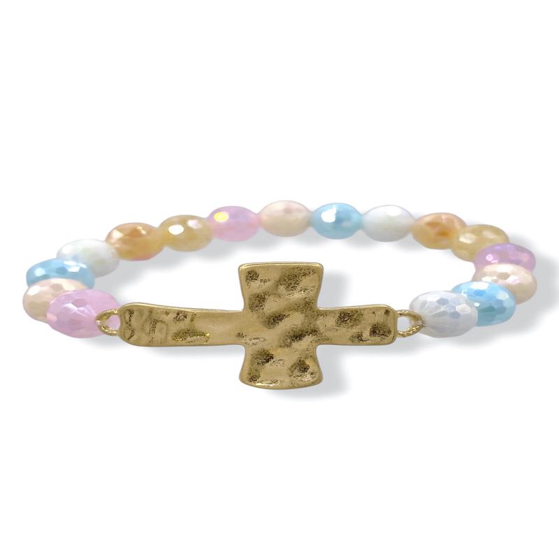 Righteous Cross Glass Bead Bracelet