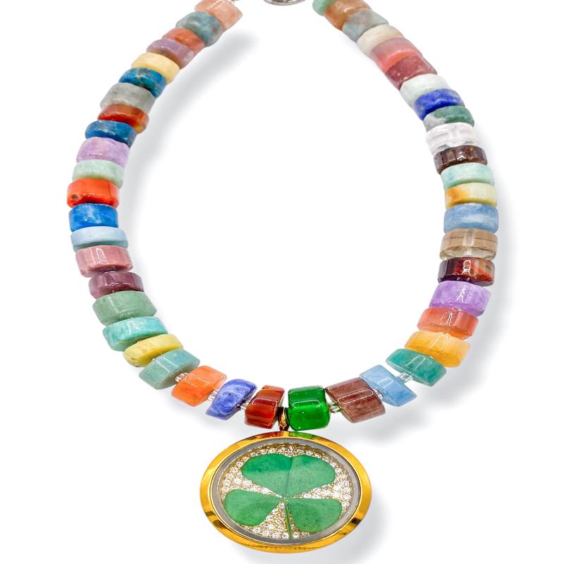 Rockstar In Rome Clover Pendant White Topaz Genuine Gemstone Necklace