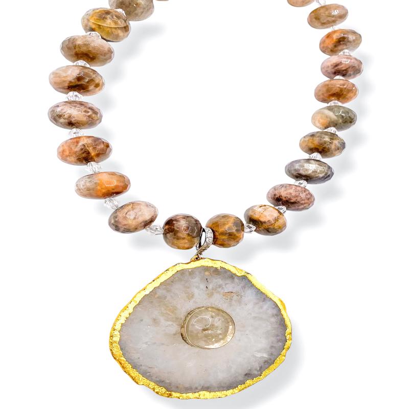 Rockstar In Rome Faceted Chocolate Labradorite w/Quartz in Agate Necklace