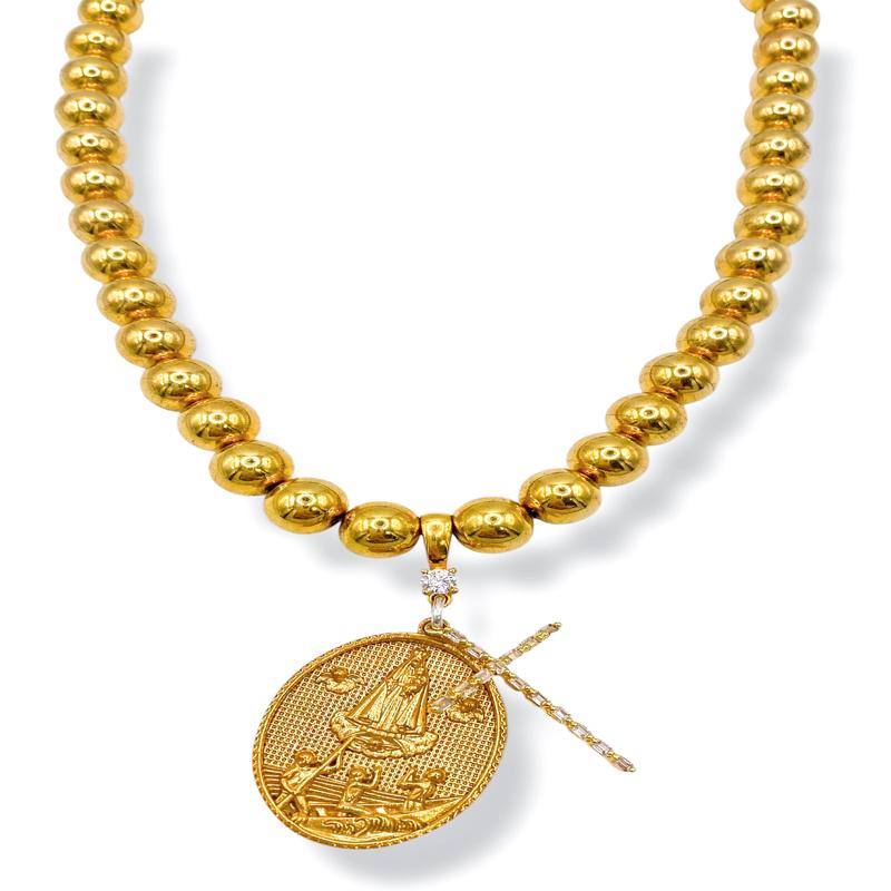 Rockstar In Rome Vintage Brass Beads Gold Plated Medal & Cross Necklace