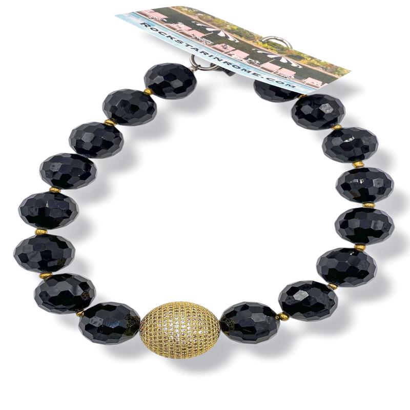 Black Crystals XL Gold Plated Pave Ball Necklace