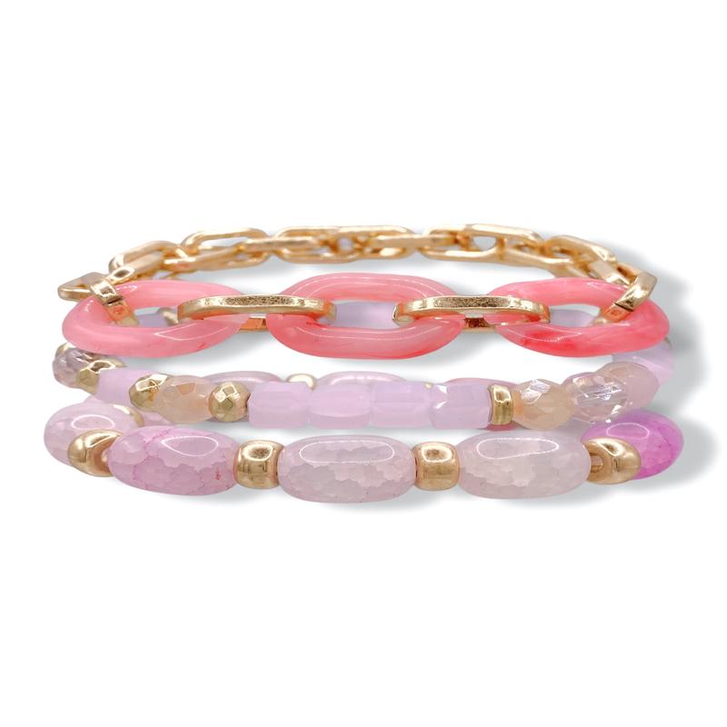 Calling On You Pink Beaded Bracelet Set