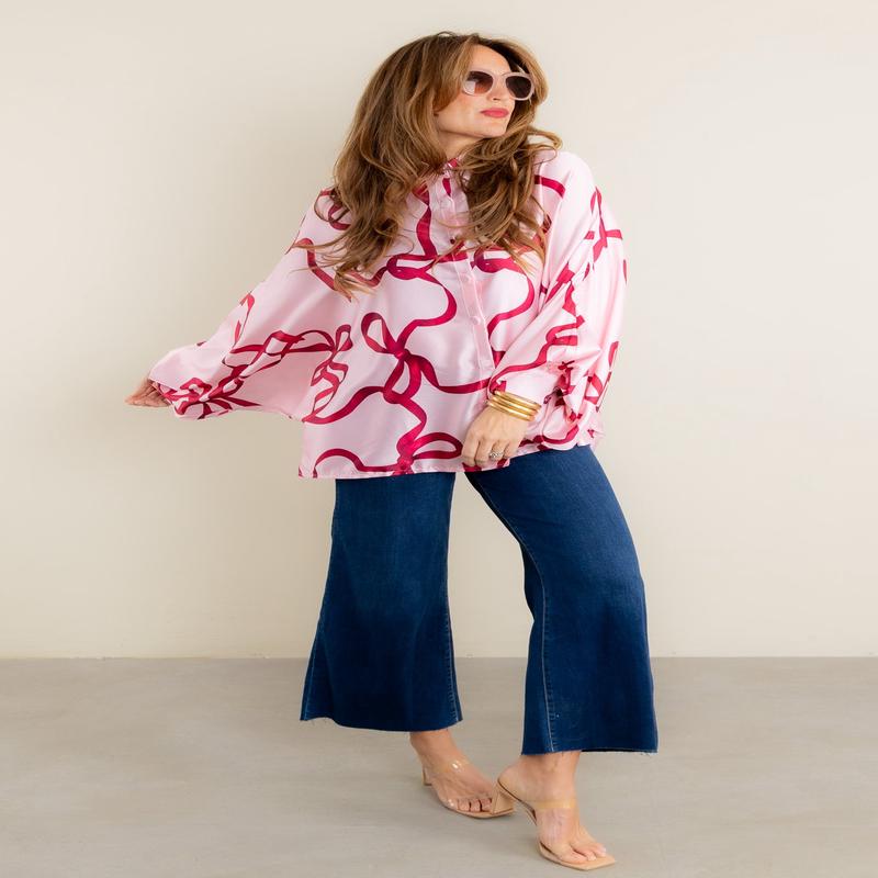 Cute As A Bow Pink Long Sleeve Blouse