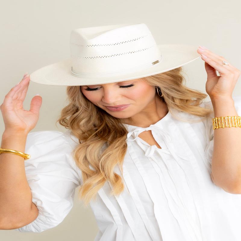 GIGI PIP Arlo Cream Band Straw Teardrop Fedora Hat