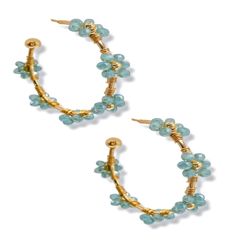 In My Prime Mint Flower Bead Hoop Earrings - FINAL SALE