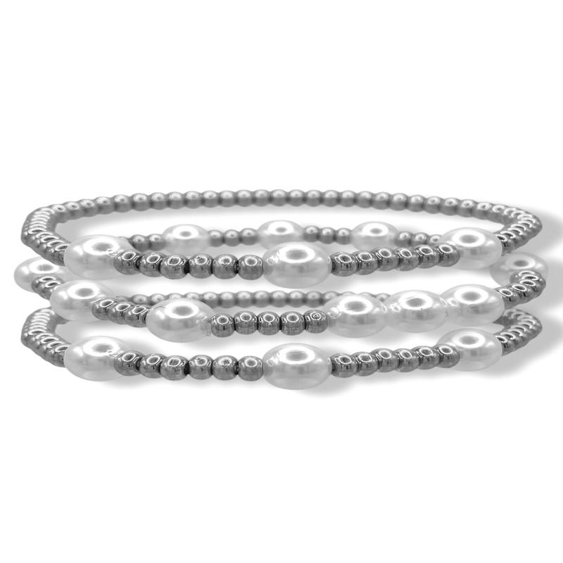 Looking For You Silver Pearl Bracelet Set