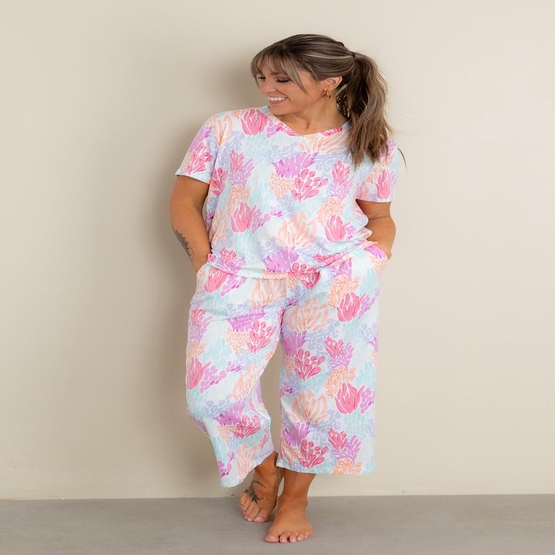 Mary Square Alli Coral Cove Mint Cropped Pajama Set