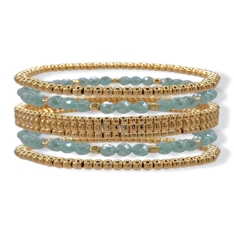 Ollie Mint Gold Beaded Bracelet Set - FINAL SALE
