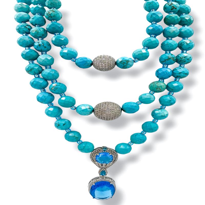 Rockstar In Rome 2 Tier Turquoise Pendant Faceted Turquoise Necklace