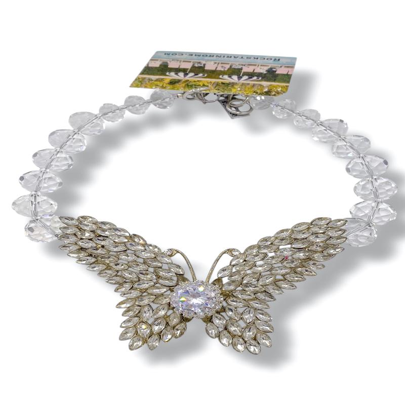 Rockstar In Rome Quartz Crystal Butterfly Brooch Chandelier Crystal Necklace