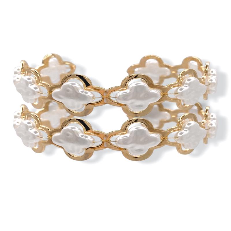 Take A Moment Pearl Clover Cuff Set
