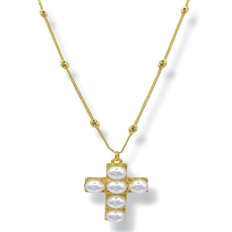 Treasure Jewels Cali Pearl Cross Gold Necklace