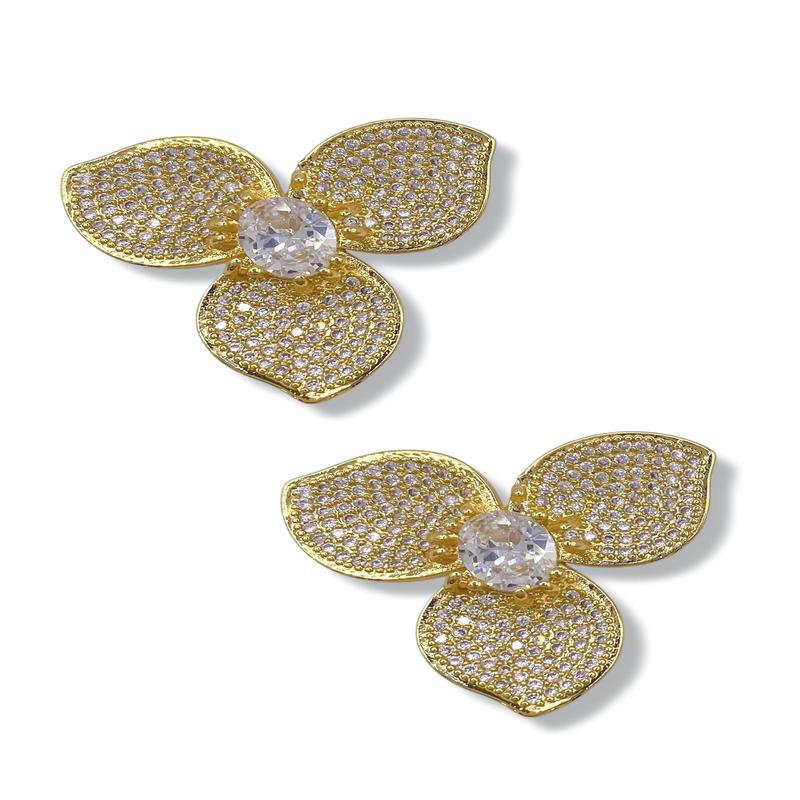 Treasure Jewels Crystal Petals Gold Stud Earrings - FINAL SALE