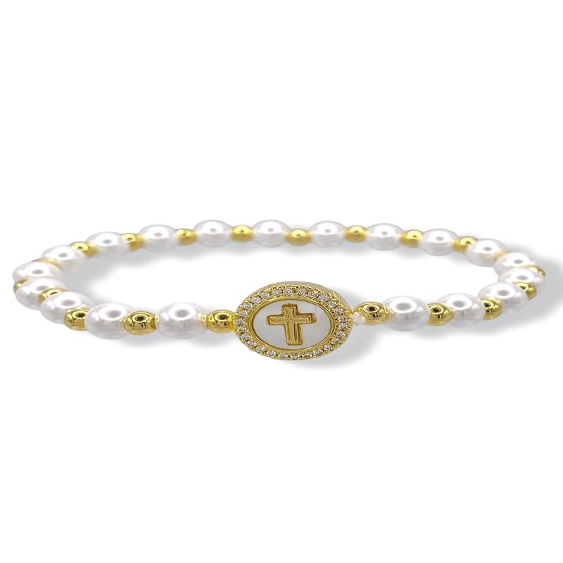 Treasure Jewels Faithful Pearl Gold Bead Bracelet