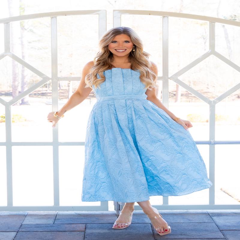 Garden Party Strapless Blue Midi Dress - FINAL SALE