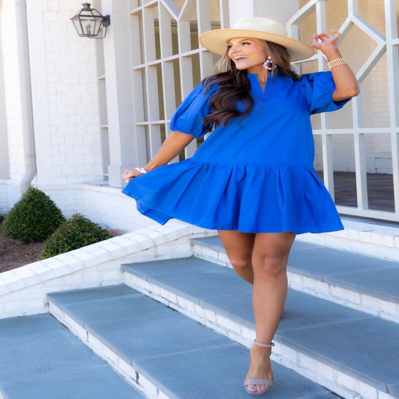 Good To Go Short Sleeve Indigo Mini Dress