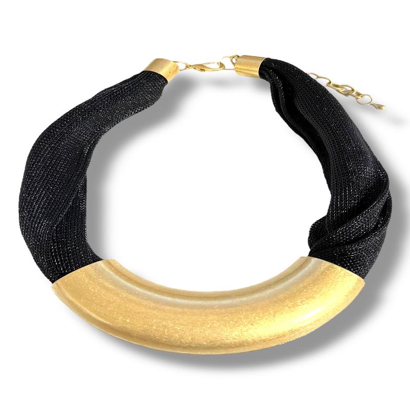 Here In Advance Black Mesh Scarf Necklace