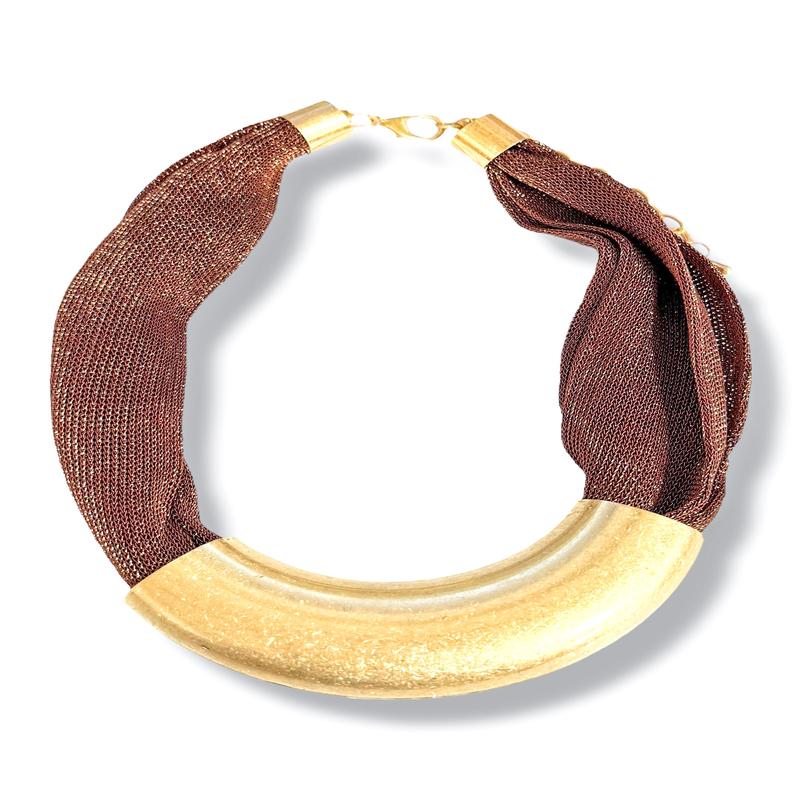 Here In Advance Brown Mesh Scarf Necklace