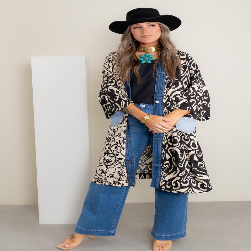 Janis Short Sleeve Black Denim Cardigan