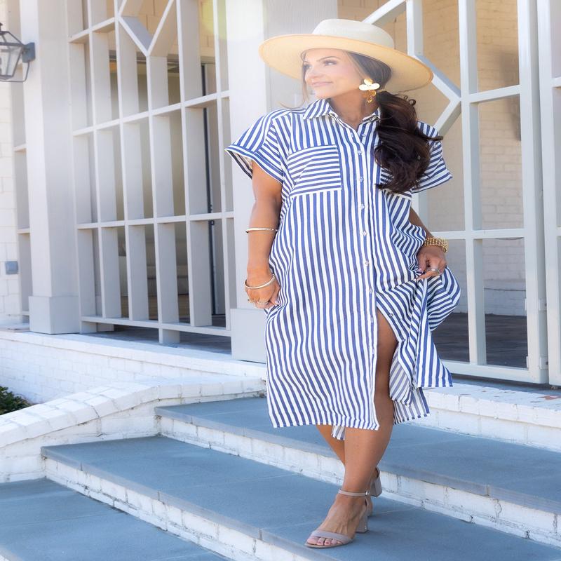 Katie Navy Striped Midi Dress