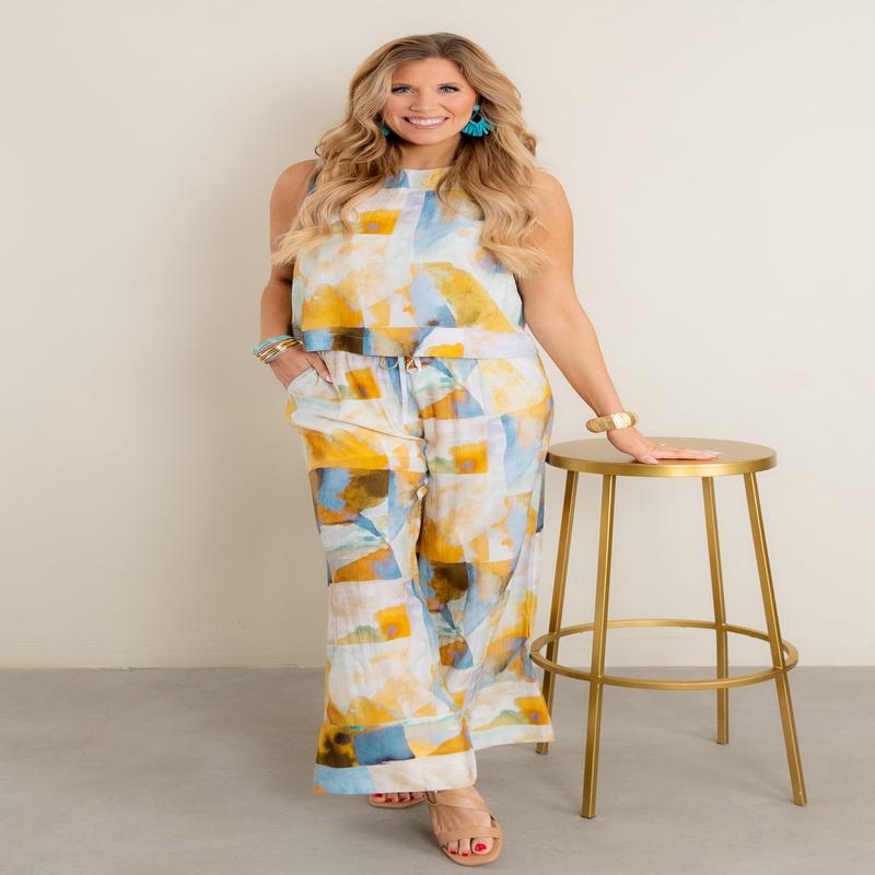 Piece Of Art Camel Multi Wide Leg Pant - FINAL SALE