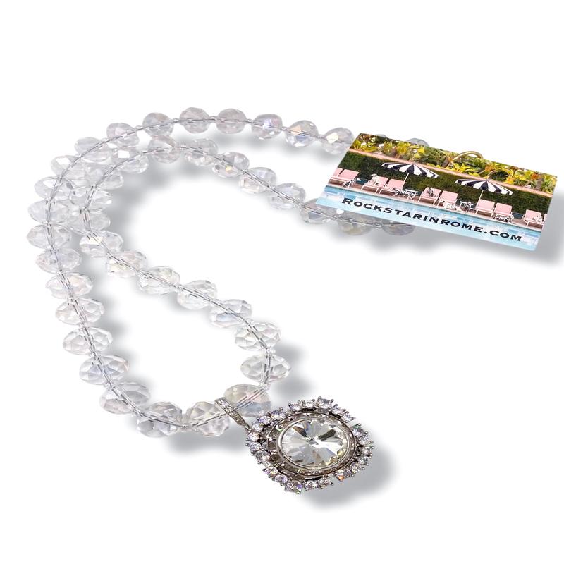 Rockstar In Rome 30s Brooch Long Chandelier Crystal Necklace