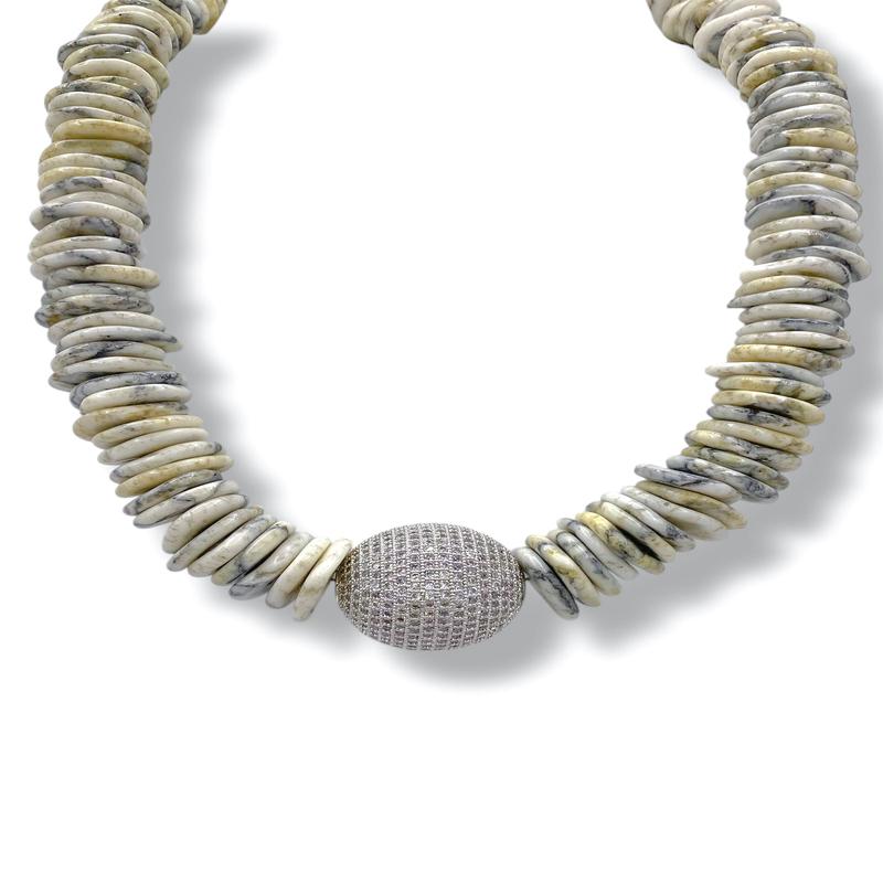 Rockstar In Rome Vintage White Turquoise Pave Ball Choker Necklace