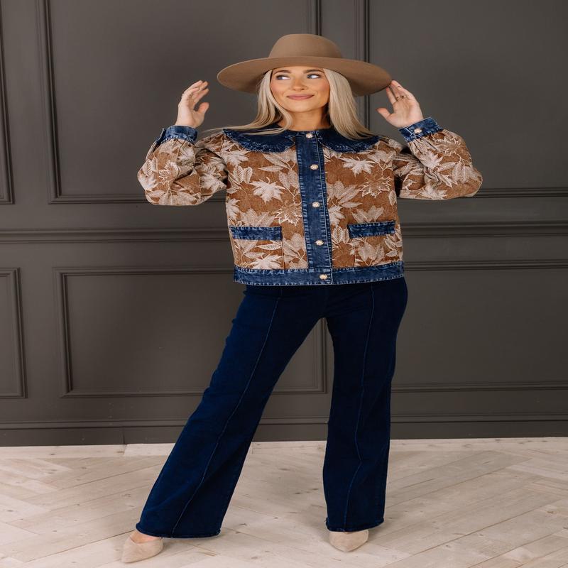 Autumn Leaves Denim Printed Jacket