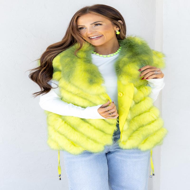 Blair Lime Fox Fur Reversible Vest