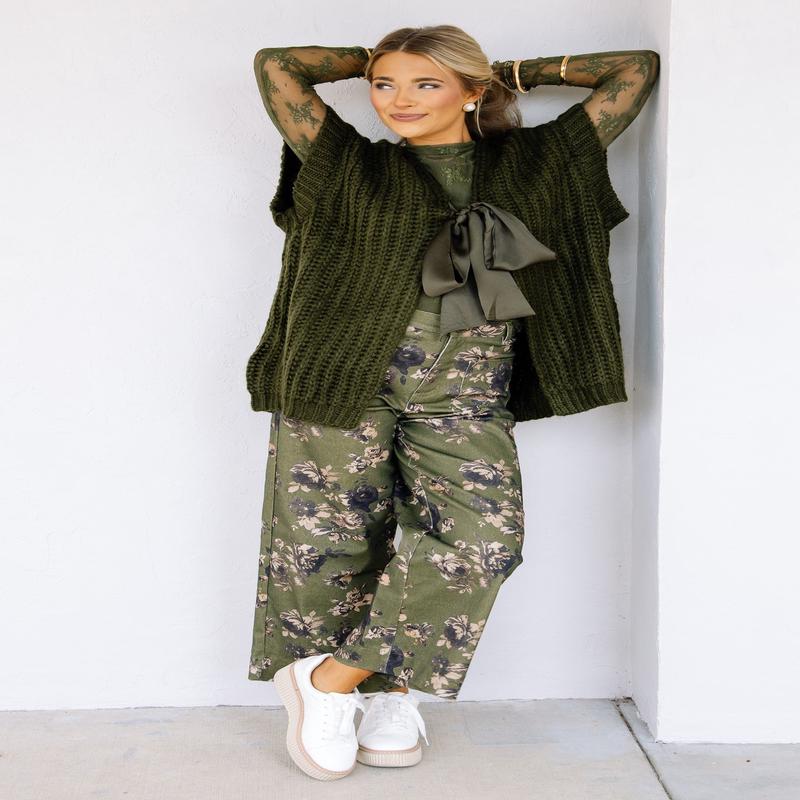 Calling It Now Olive Tie Short Sleeve Sweater Vest