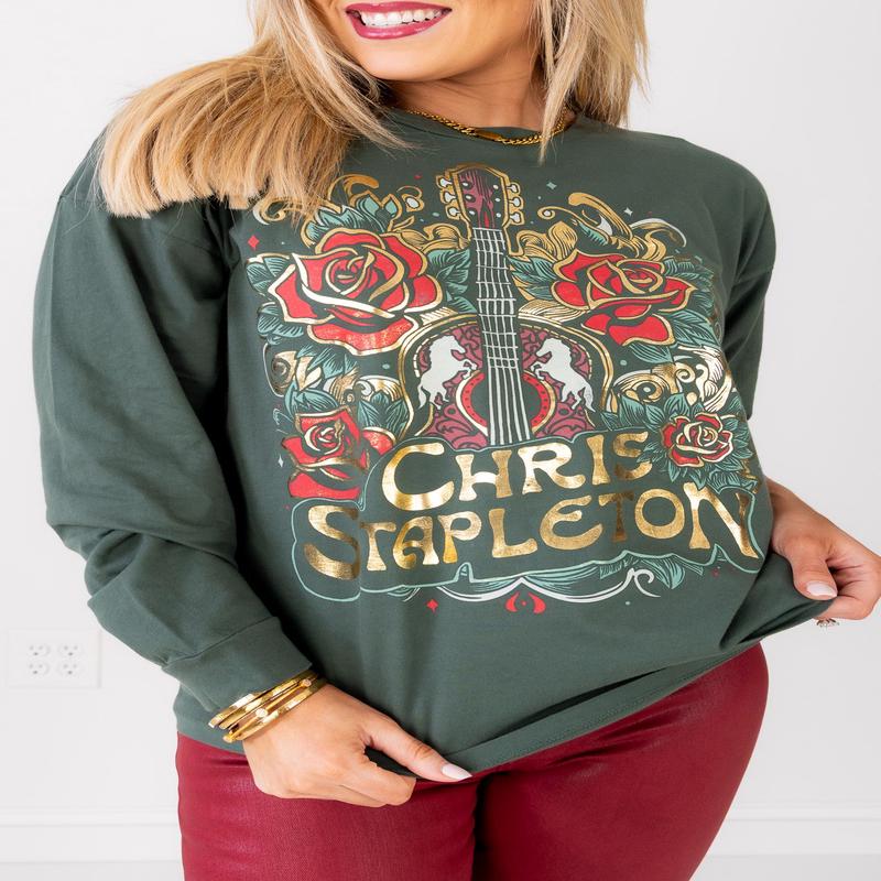 Daydreamer Chris Stapleton Guitar & Roses Long Sleeve Tee