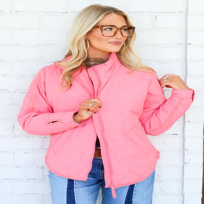 DOORBUSTER Chill in the Air Coral Blaze Long Sleeve Quilted Jacket