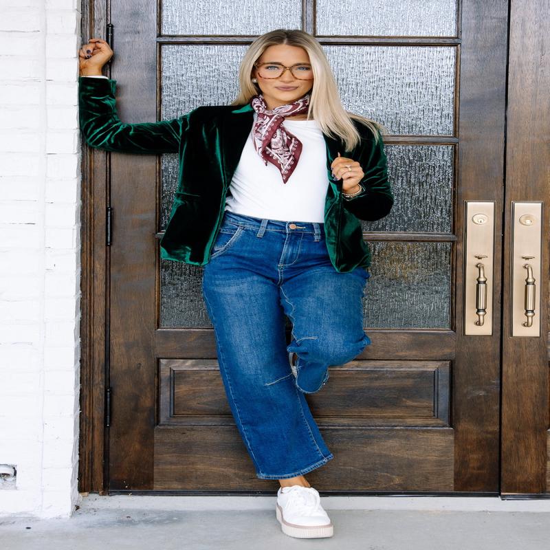 DOORBUSTER In My Element Green Velvet Long Sleeve Blazer