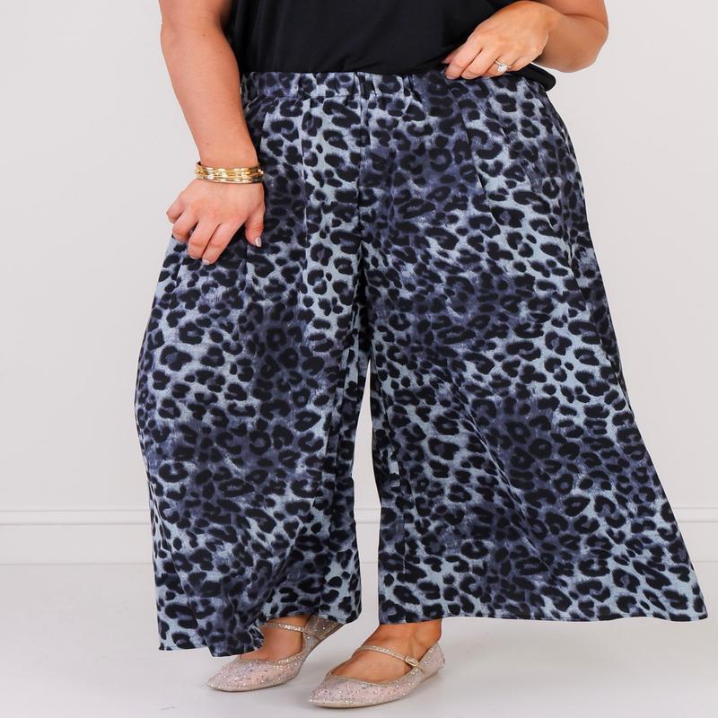 First Embrace Grey Mix Animal Print Wide Leg Pant