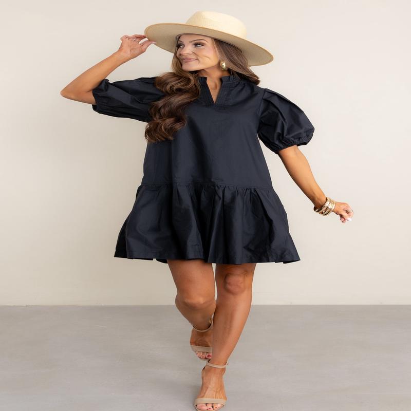 Good To Go Short Sleeve Black Mini Dress