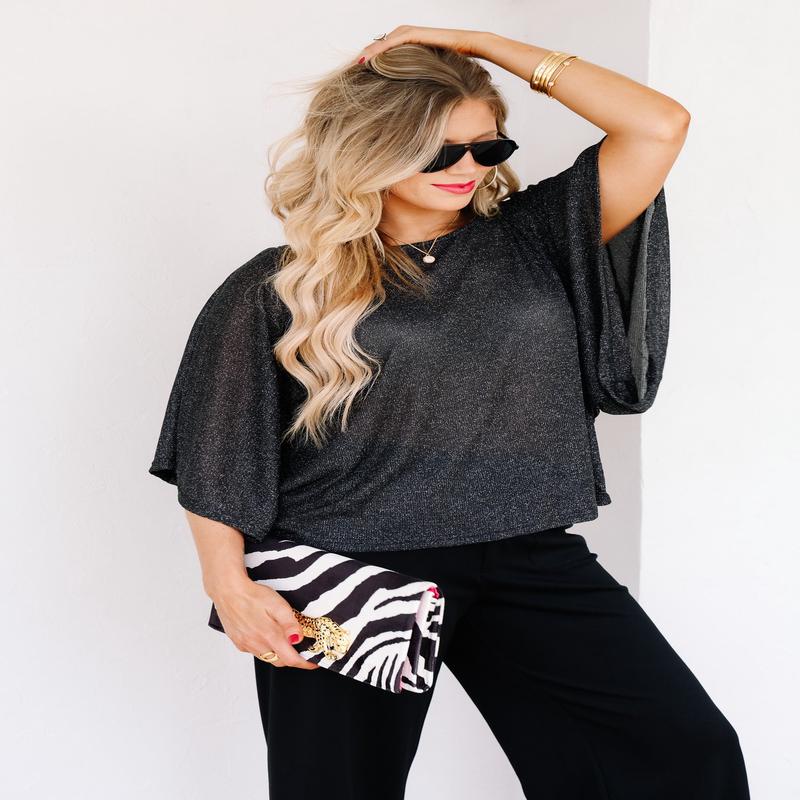 High Up Black Kimono Long Sleeve Top