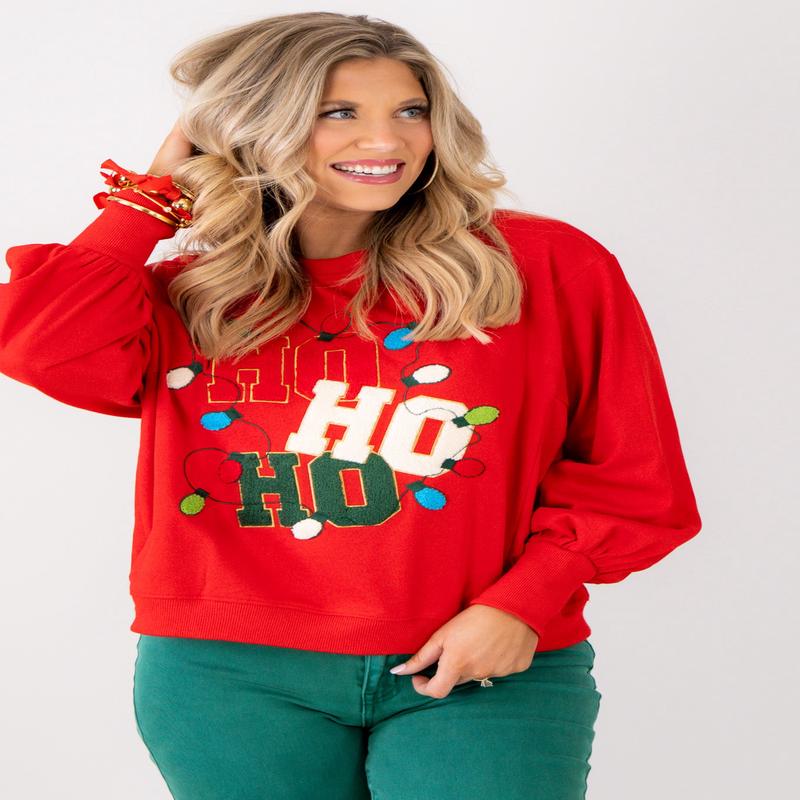 HoHoHo Red Crew Neck Long Sleeve Top