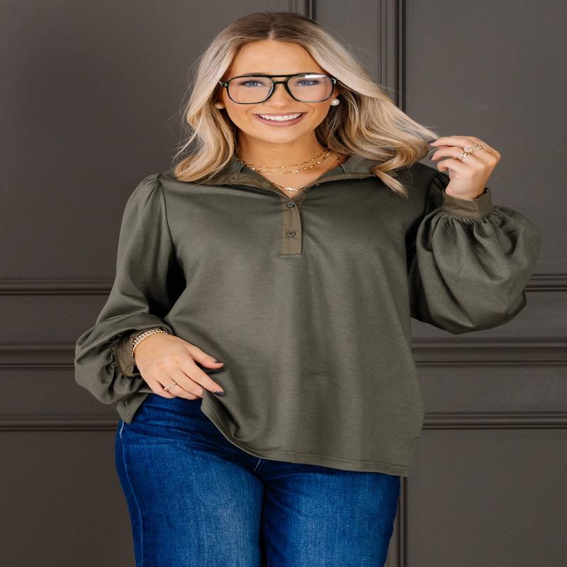 Isabella Olive Long Sleeve Blouse