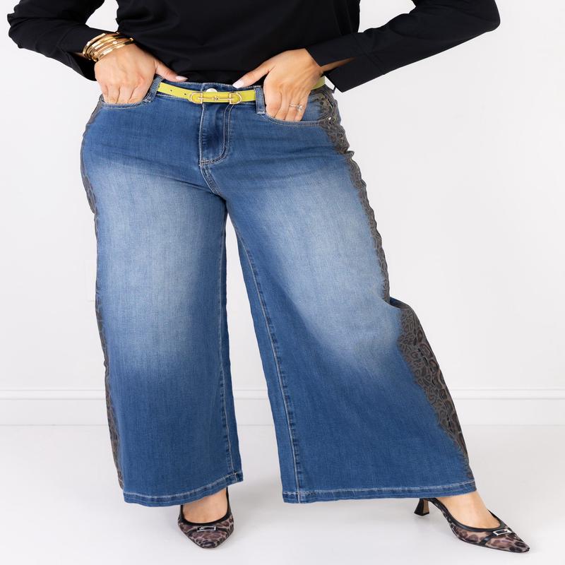 Make It Happen Blue Wash Animal Print Jean