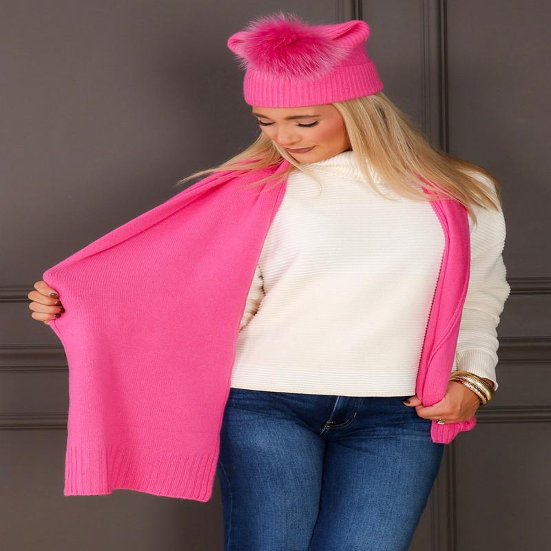 Mitchie's Hot Pink Knit Cashmere Scarf