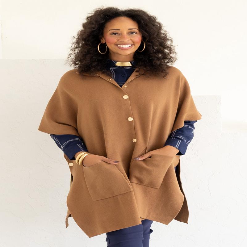 Molly Bracken Camel Short Sleeve Cape