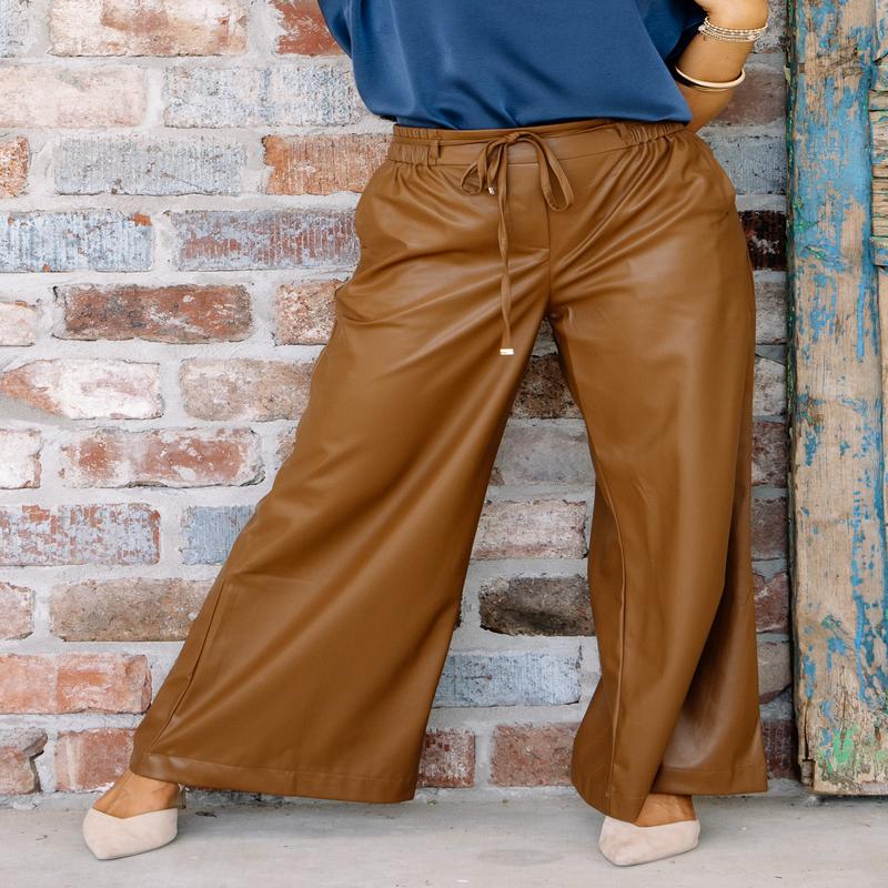 On the Roof Chocolate Faux Leather Wide Leg Pant