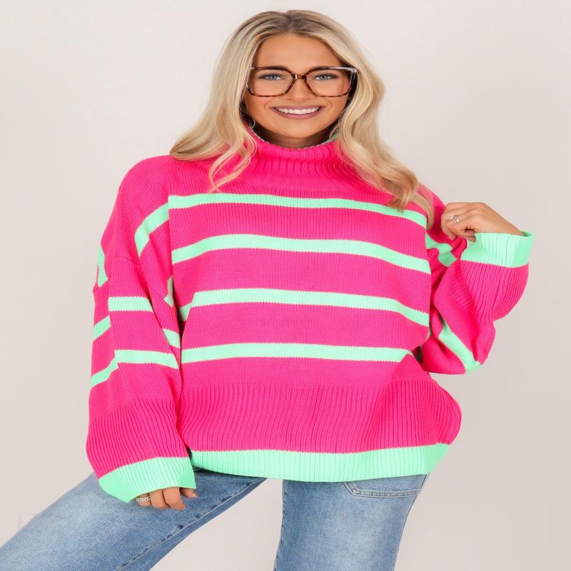 Sneaky One Neon Fuchsia Long Sleeve Sweater