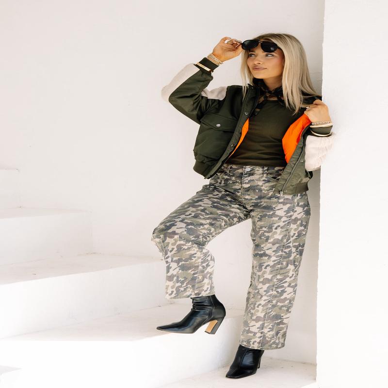 Street Lights Military Green Long Sleeve Bomber Jacket